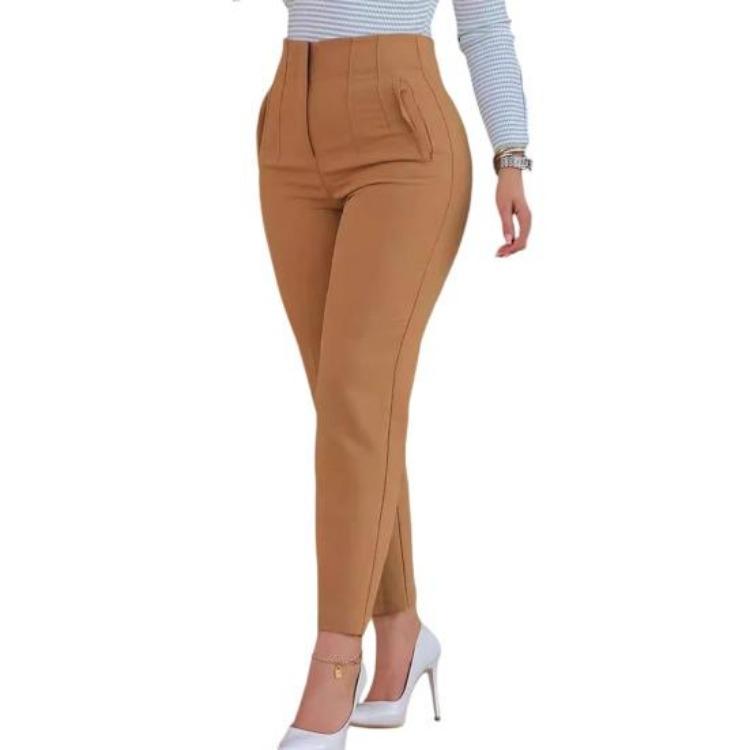 High Waist Slim Fit Women Pants Casual Trousers Tight Legs Hip Hugging Pure Color Long Pants with Pockets Daily Wear