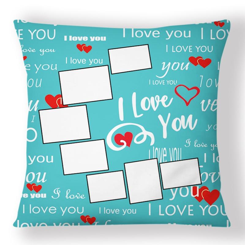 Custom Photo Pillow Cover Personalized Heart Collage Cushion Case Peach Skin 2D Flat Print For Valentine Gift Sofa Home Decor