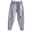 Women's Light Color High Waist Ripped Harem Jeans - Korean Style, Loose Nine-Point Fit, Autumn 2021