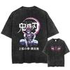 Men Streetwear Summer Rengoku Kyoujurou Top Tee Harajuku Anime Demon Slayer Printed T-shirt Vintage Washed Oversized Tshirt