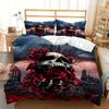 Halloweenské povlečení Lebka s hororovým vzorem dolů Povlak na peřinu a polštář 2/3ks King Queen Bed Plná velikost 3D tištěného povlaku