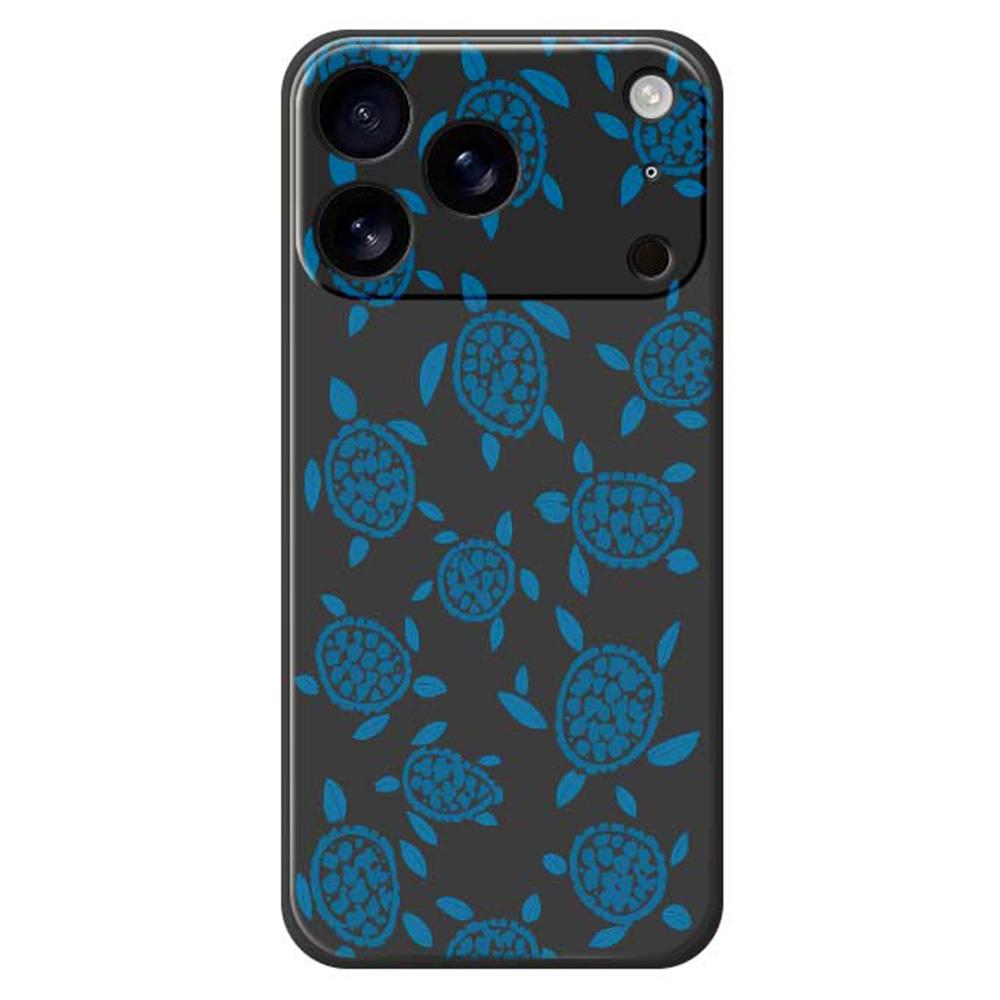 

For iPhone 17 Pro Case Blue Turtle Pattern Printing Straight Edge TPU Phone Back Cover Black