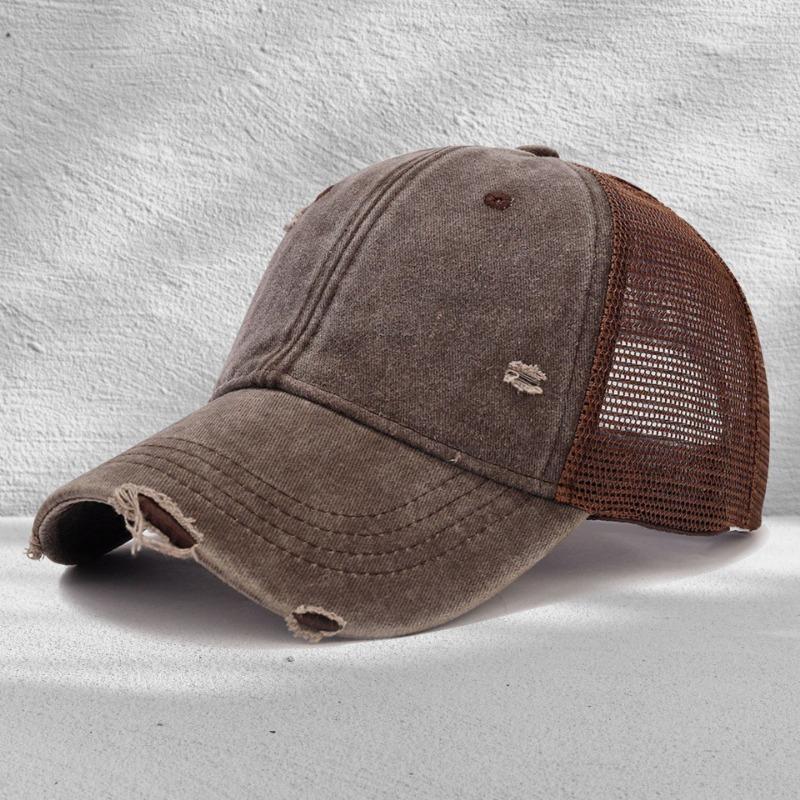 Washed mesh cap soft top light plate holes summer breathable sun protection new casual hollow mesh cap embroidery