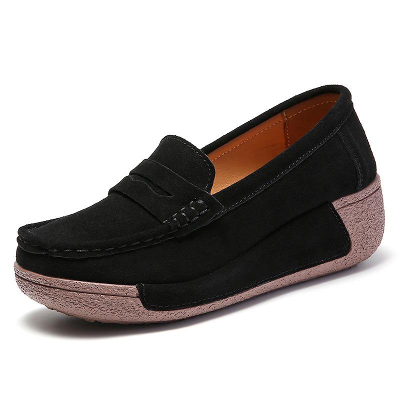 Women Platform Shoes 5cm High Retro Suede Wedge Loafers Non-Slip Casual Walking Shoes Height Increasing