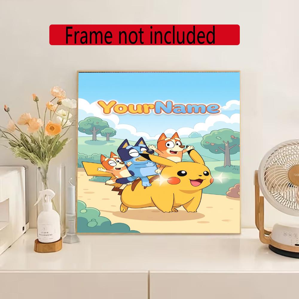Bluey Customize Your Name Diamond Painting Round Diamond Diy Frameless Holiday Artwork Suitable For Home Office Wall Decoration