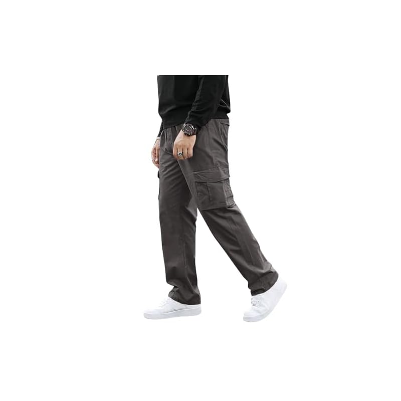 GRECIILOOKS Regular Fit Cotton Trousers Baggy Pants Cargos for Men (GL-TP-1049_Grey_L)