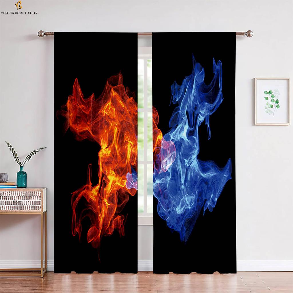 Vatten och Eld Polarvarg 3D-tryckt Gardin med Kanal för Stång Fönsterdekoration Gardin Sovrum Vardagsrum Kök Gardin 2 Delar