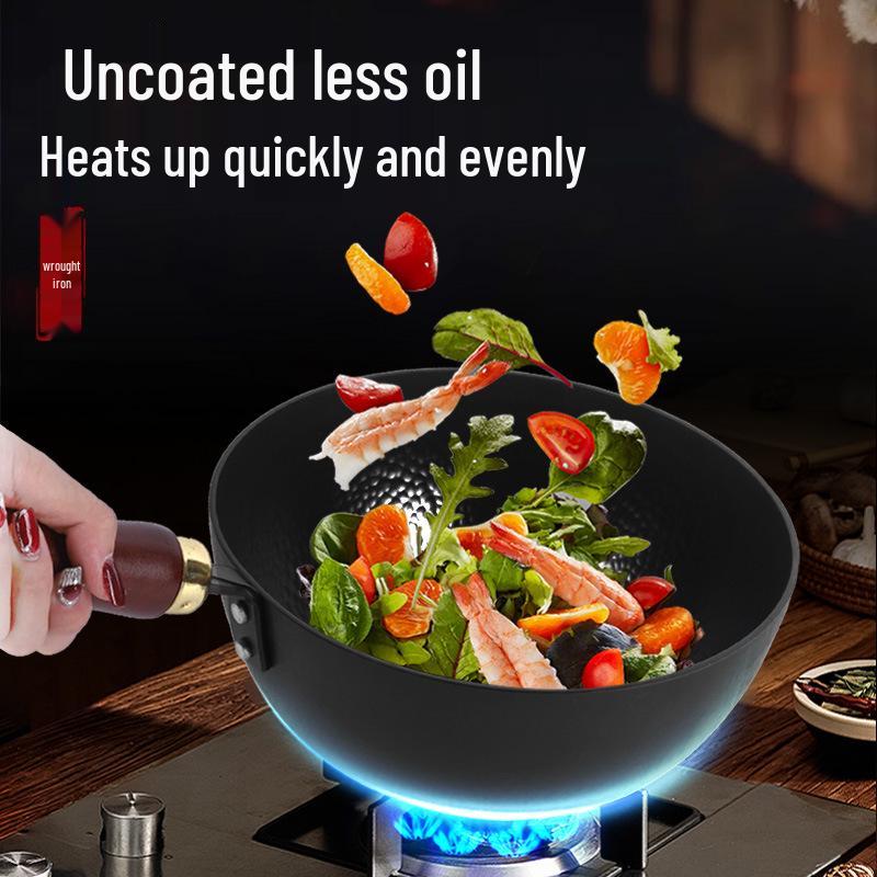 20cm Ručně kovaný tepaný wok – Nepotažená mini pánev