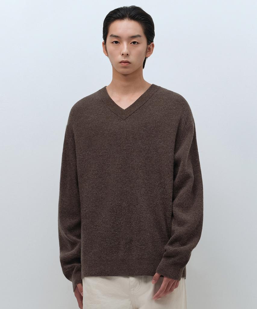MUSINSA STANDARD [Victoria Wool] Minimal Ribbed V-Neck Knit [Brown]