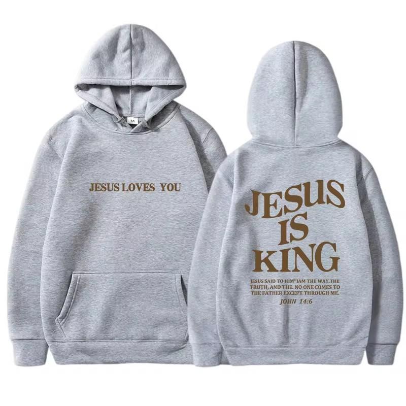 

JESUS IS KING Осенние и зимние толстовки для женщин, Amazon с капюшоном и длинными рукавами, двухсторонний принт с буквами, женская одежда S светло-серый