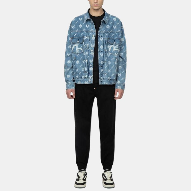 Evisu Bleached Print Single-Breasted Denim Jacket Men Jackets Denim-Blue 2ESHTM3DJ114LFCT