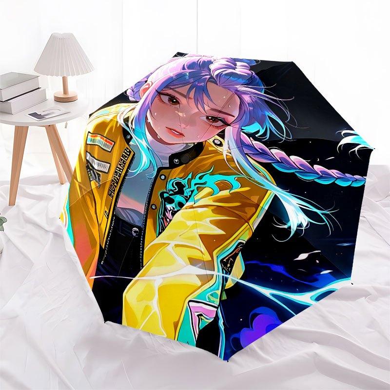 1pc K-POP hunter X Automatic Opening/Closing Umbrella with Convenient Three-Fold Design, 8 Iron Ribs - for Outdoor Daily UseA50