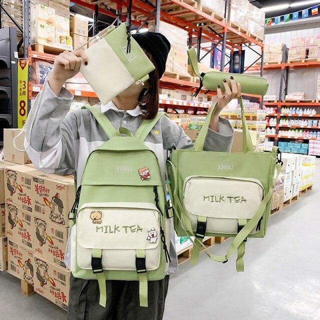 4 piezas Set mochila de lona femenina mochilas escolares para adolescentes  mujeres de calidad mochila linda mochila de estudiante universitario bolsa  de libro estuche de lápices comprar a buen precio — entrega