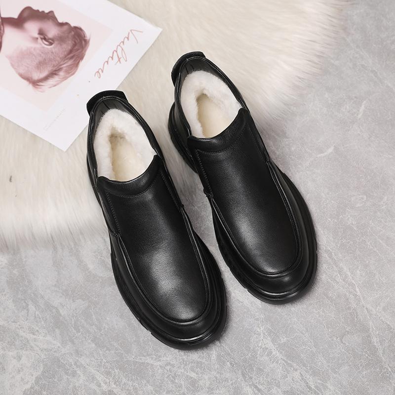 Genuine Leather Men's 2024 Winter Sheepskin Fur Boots - Warm, Comfortable Cotton Shoes