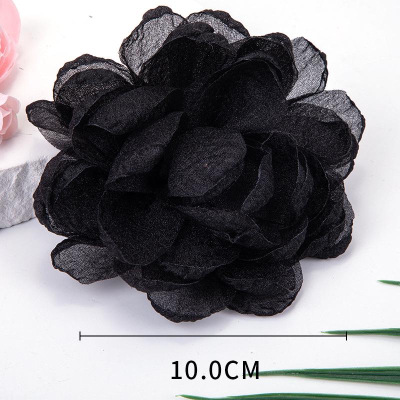 DIY Gentle Korean Style Burned Edge Camellia Fabric Flower Heads for Hair Accessories чёрный