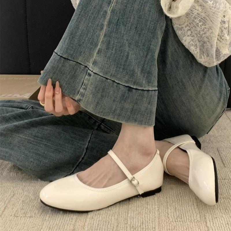 Fashion Spring New Round Toe Women Mary Jane Flats Shoes Shallow Ladies Casual Ballet Shoes Soft Sole Eelgant Leather Shoes