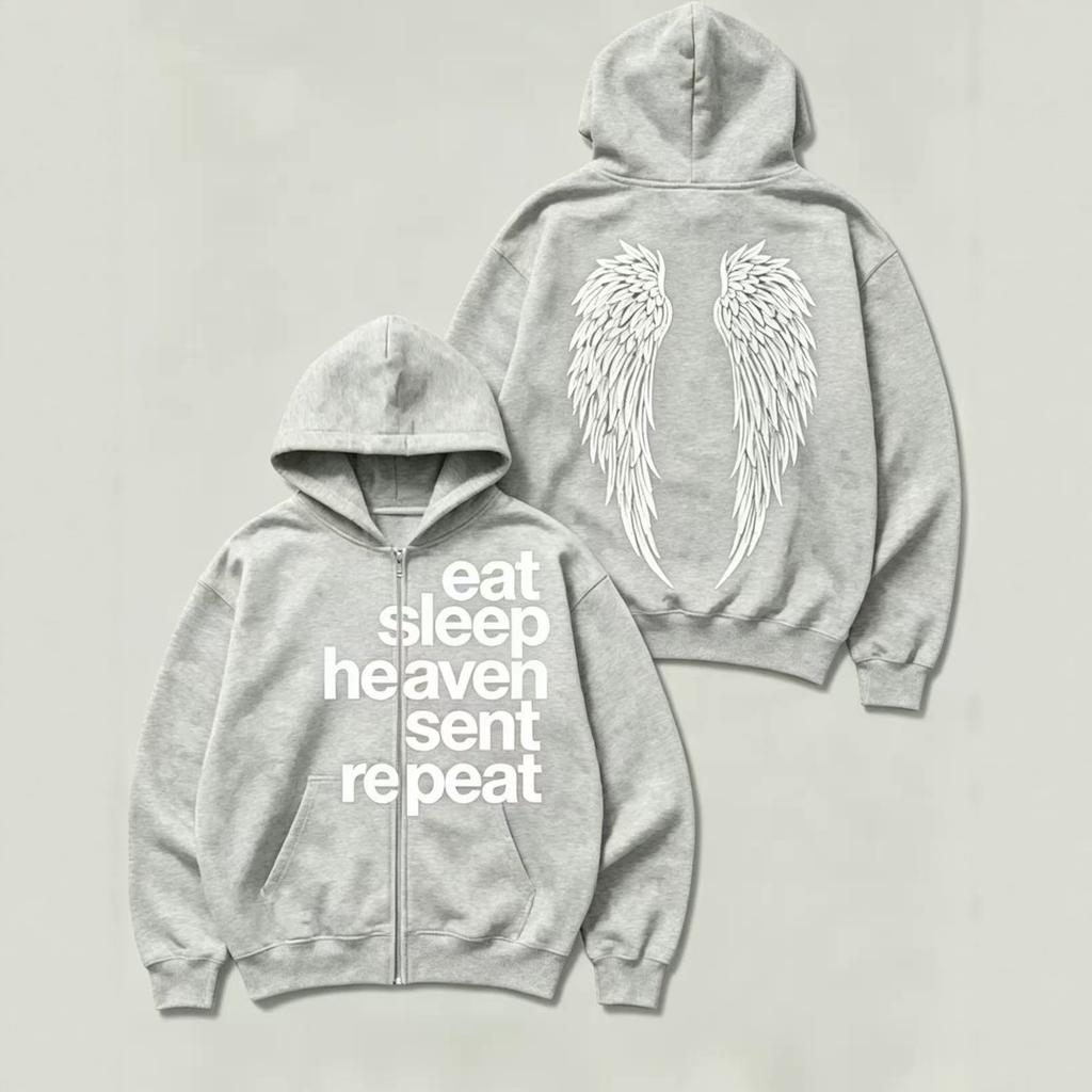 New European and American personalized printing sweater long-sleeved pullover hooded zipper shirt retro jacket street trend