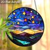 Acrylic Starry Night Sky and Mountains Suncatcher, Stained Glass Style Window Hanging Ornament for Celestial and Landscape Lovers