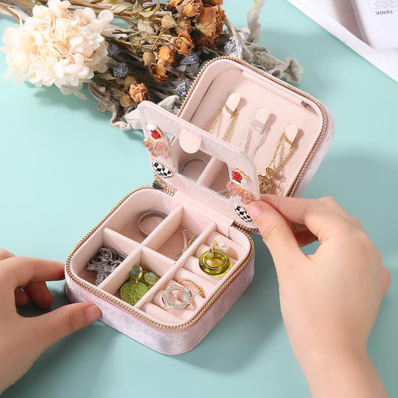 European Style Two-Layer Velvet Jewelry Box with Mirror for Earrings, Rings, and Necklaces