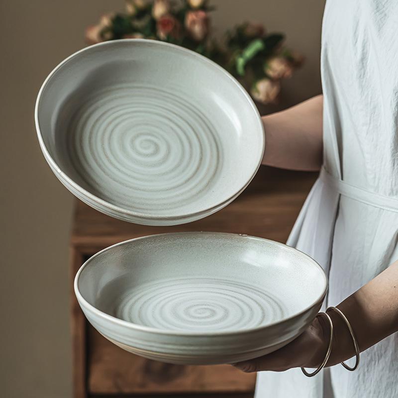 Vintage Ringtiefer Teller Geschirr Teller Haushalt Gemüseteller Salatteller Großer Teller Westlicher Pastateller Steakteller