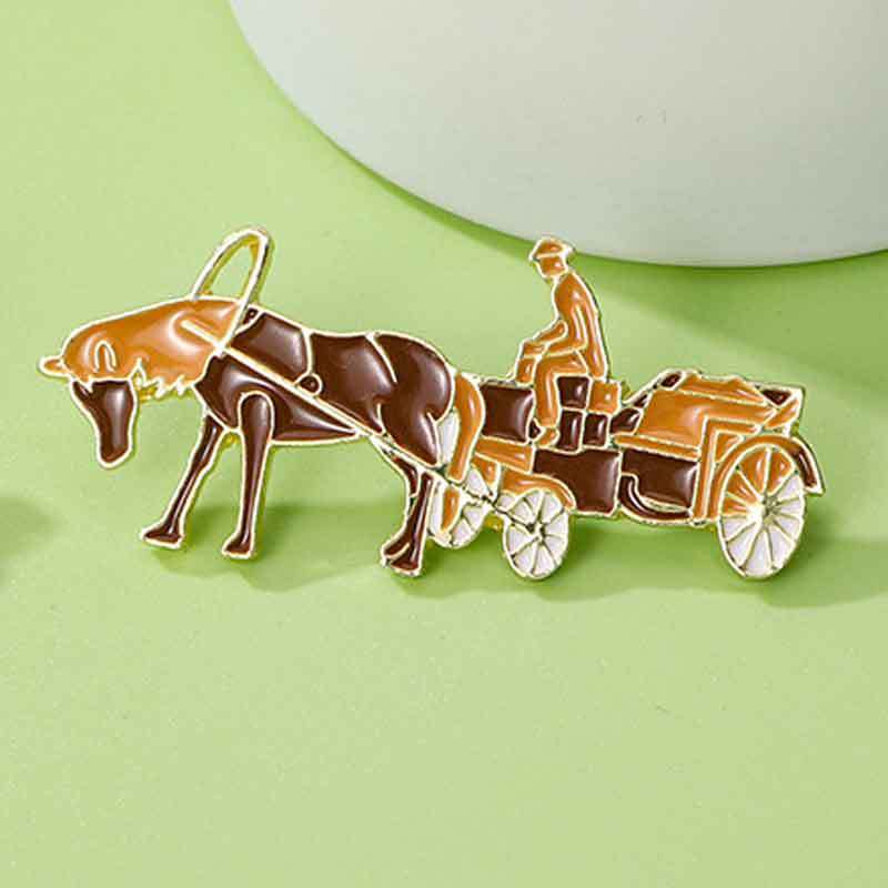 Nostalgic Carriage Puller Brooch Cartoon Carriage Driver Badge Pin Button