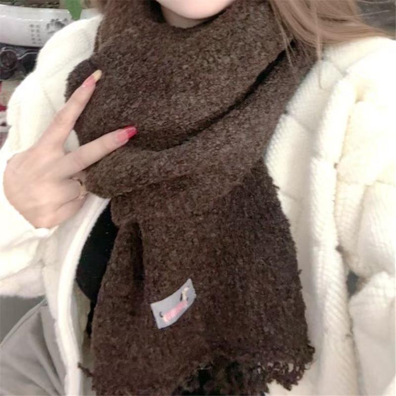 White Wool Knitted Tassel Woolen Scarf for Girls Winter New Versatile Warm Dog Logo Cute Scarf