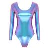 Women One-piece Patent Leather Long Sleeves Leotard Gymnastics Ballet Dance Leotard