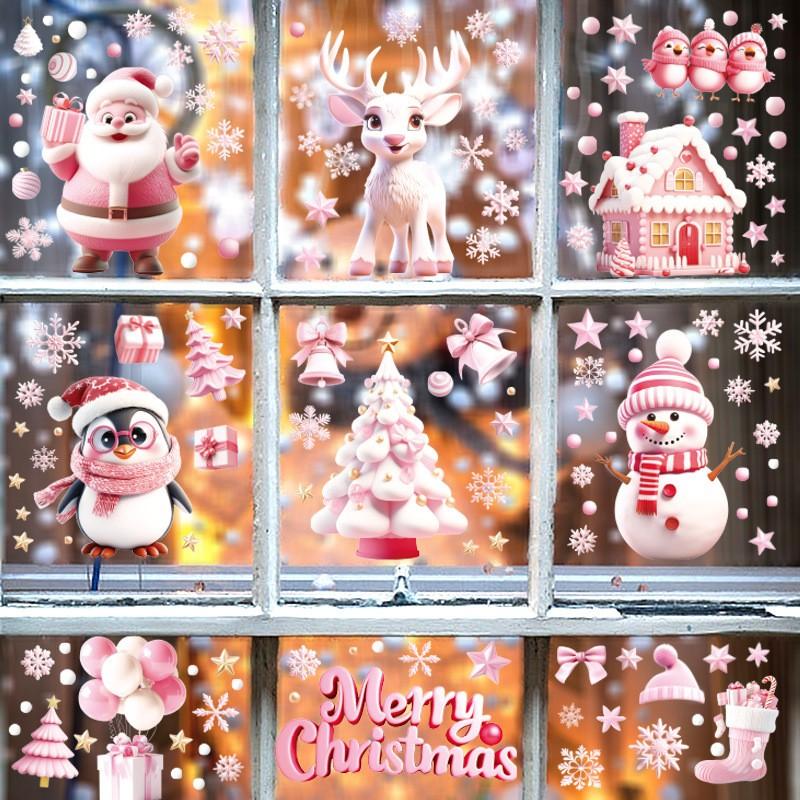 Creative Christmas Window Decals 3D Static Cling Santa Claus Gift Box Snowflake Home Decor Festive Glass Stickers for Holiday