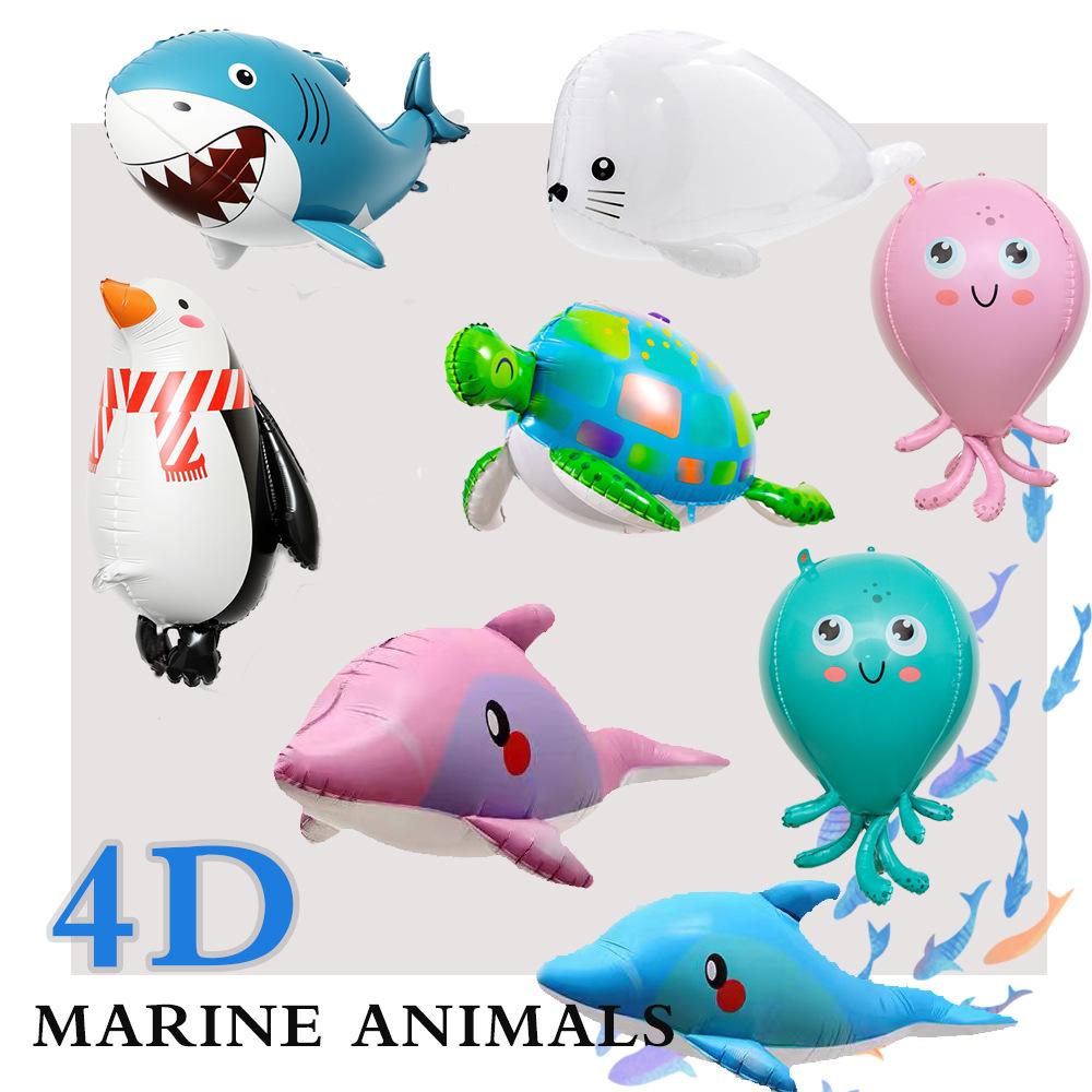 4D Tre-dimensionell Bläckfisk Valhaj Pingvin Säl Flytande Aluminiumfolieballong Nattmarknadsstånd Festdekoration