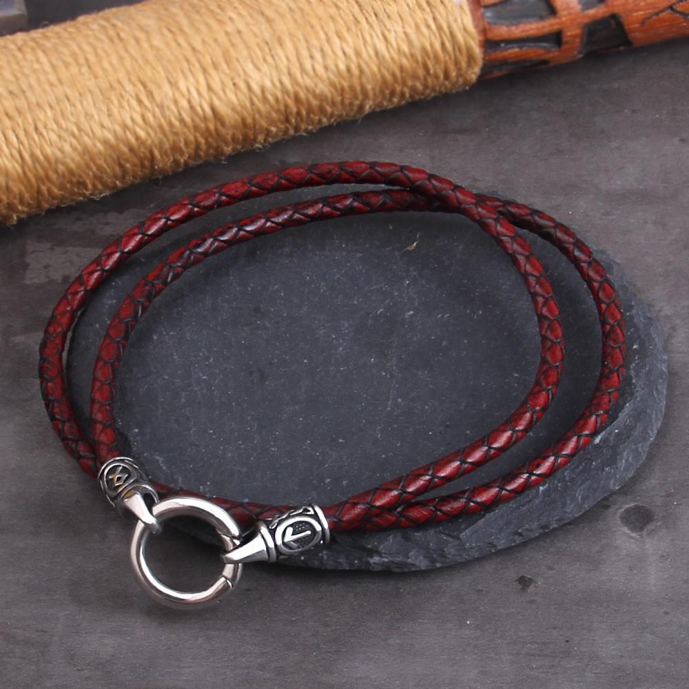 Nordiskt Vikingarune Hänge Halsband med Öppen Rund Lås Rostfritt Stål Kedja och Trä Presentförpackning