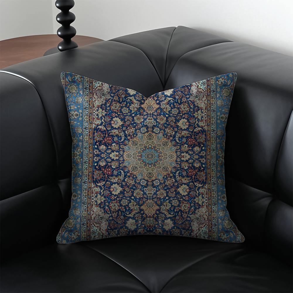 Vintage Persian Style Pillow Cushion Cover Pillow Case Anti-Dustmite Invisible Zipper Silky Plush Cushion