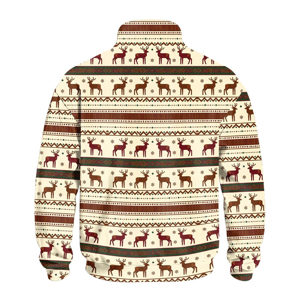Herren Casual Sweatshirt mit Stehkragen und Weihnachtsdruck für die Feiertage