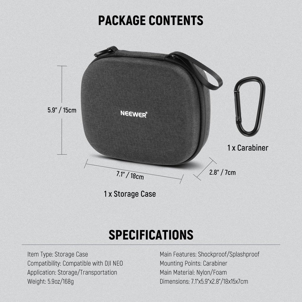 NEEWER NEO Drone Storage Case, NylonFoam, Shockproof, Waterproof, Portable, with Carabiner and Mesh Pocket, Hard Case, Drone Case, Storage Box,
