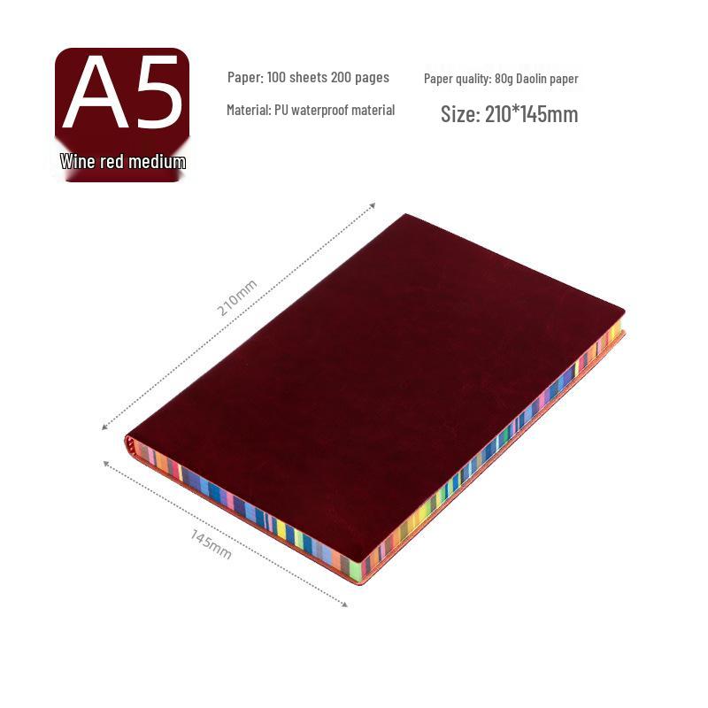 A5 Soft Cover Rainbow Edge Cute Leather Notebook - Custom Simple Color Edge Thickened Diary