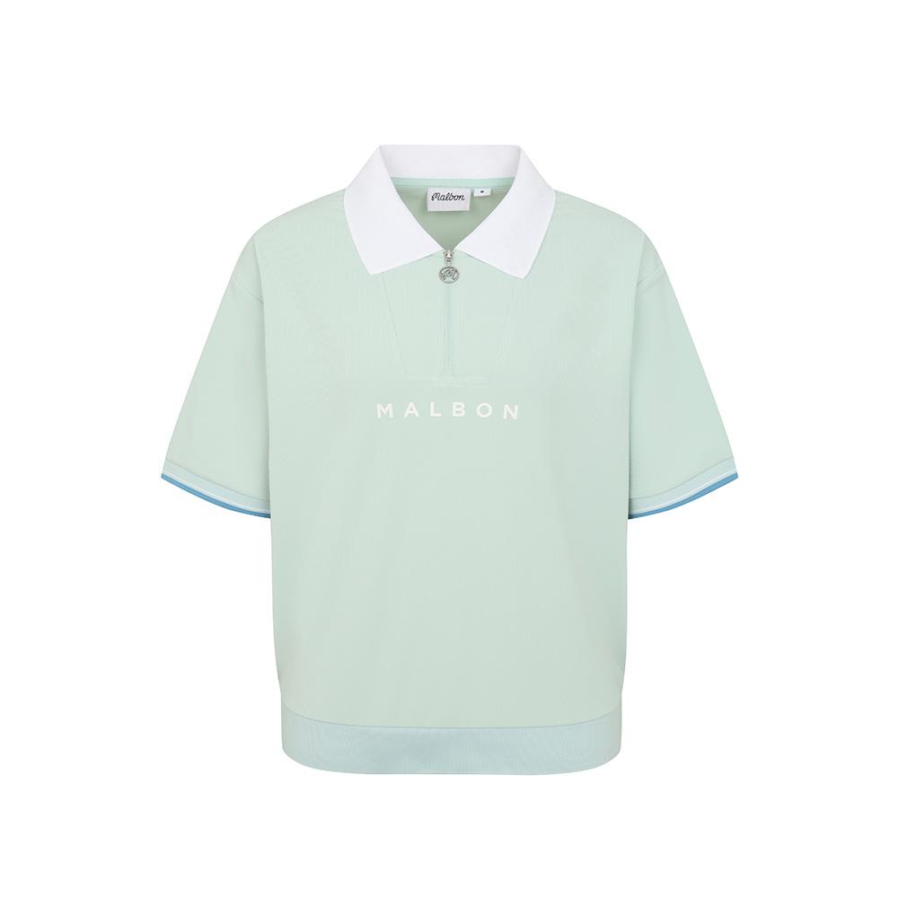 MALBON GOLF Crop Half Zip Waffle T-Shirt Light Mint (Woman)