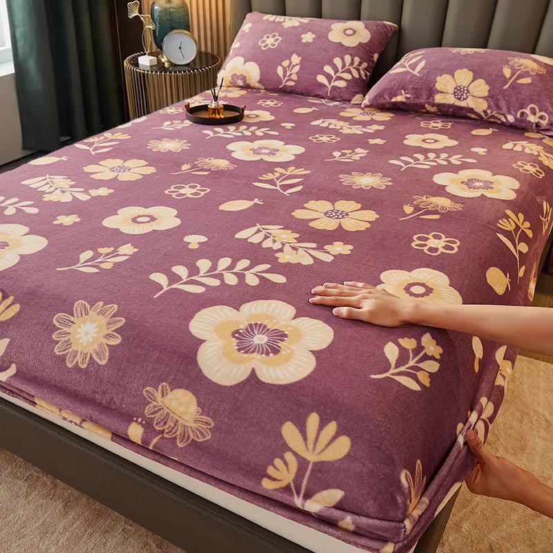 WOSTAR Warm soft milk velvet fitted sheet elastic mattress protector cover winter bed linens 180x200 couple double bed king size