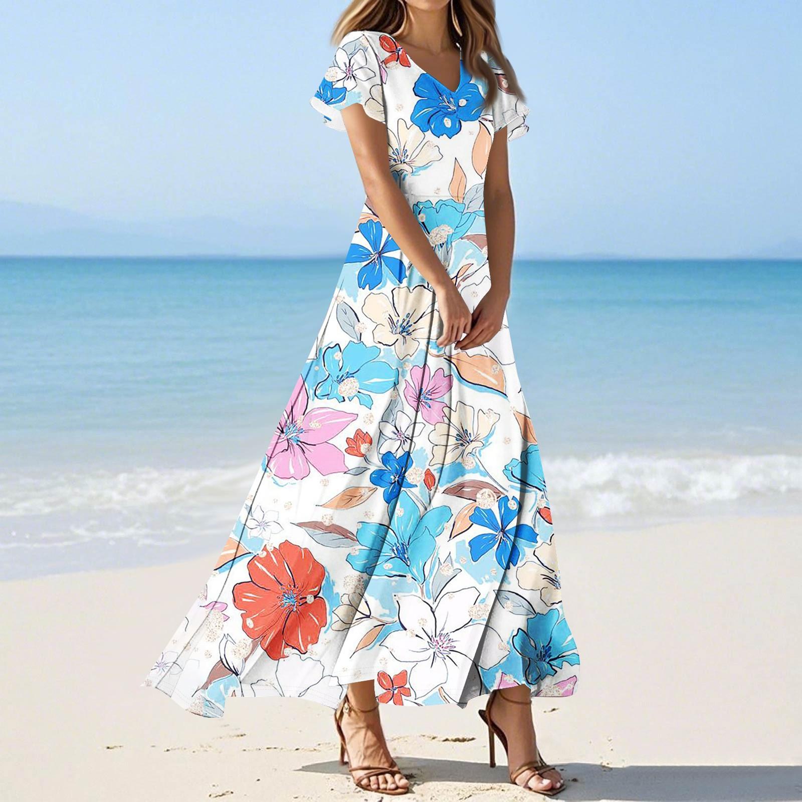 

Модное Женское свободное повседневное платье с V-образным вырезом, короткими рукавами и высокой талией XXL