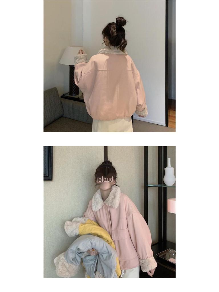 Women's Thickened Cotton Jacket - Imitation Lambswool Coat for Autumn/Winter 2025, Small Size, Loose Fit.