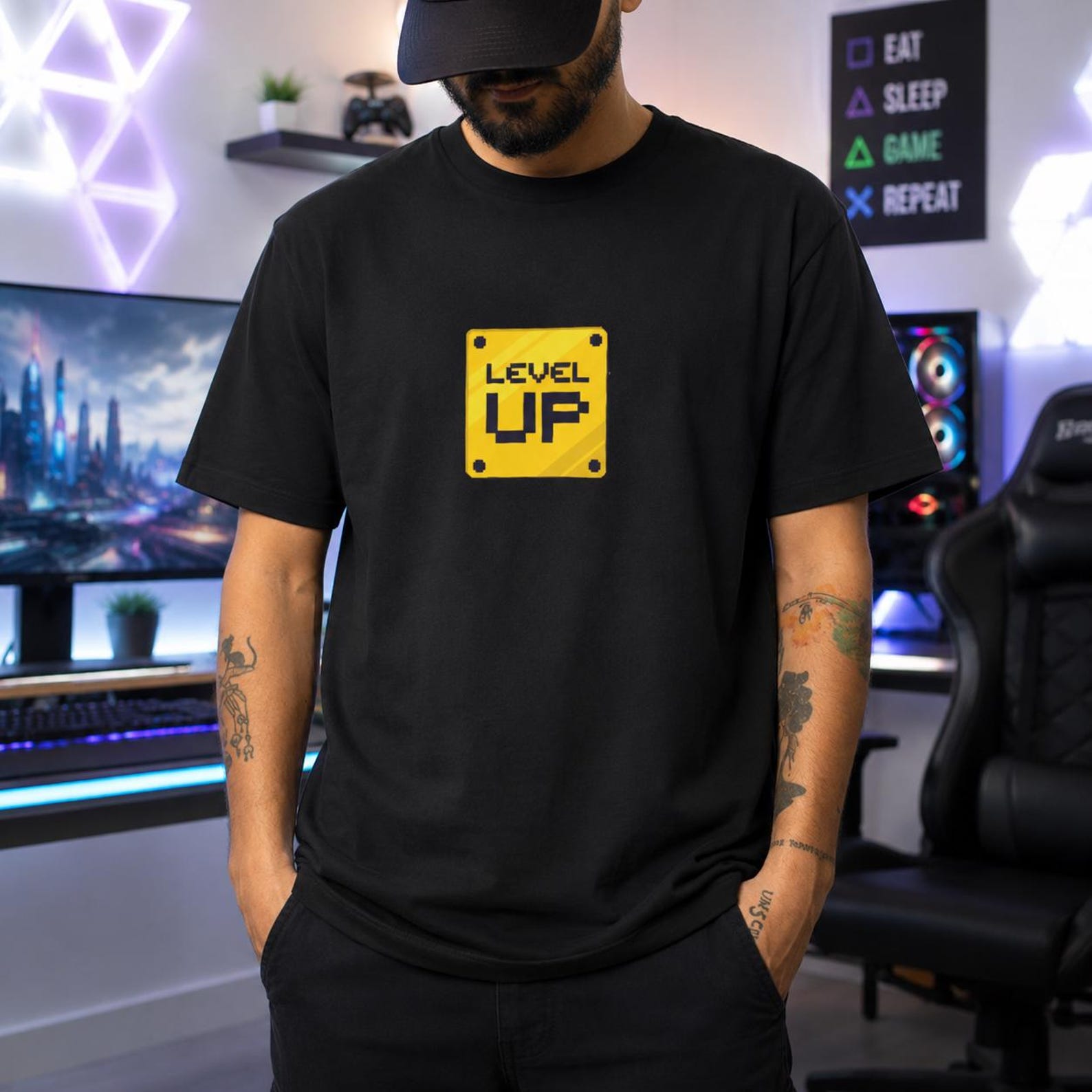 Level Up pixel art Tee | Retro gamer arcade video game M