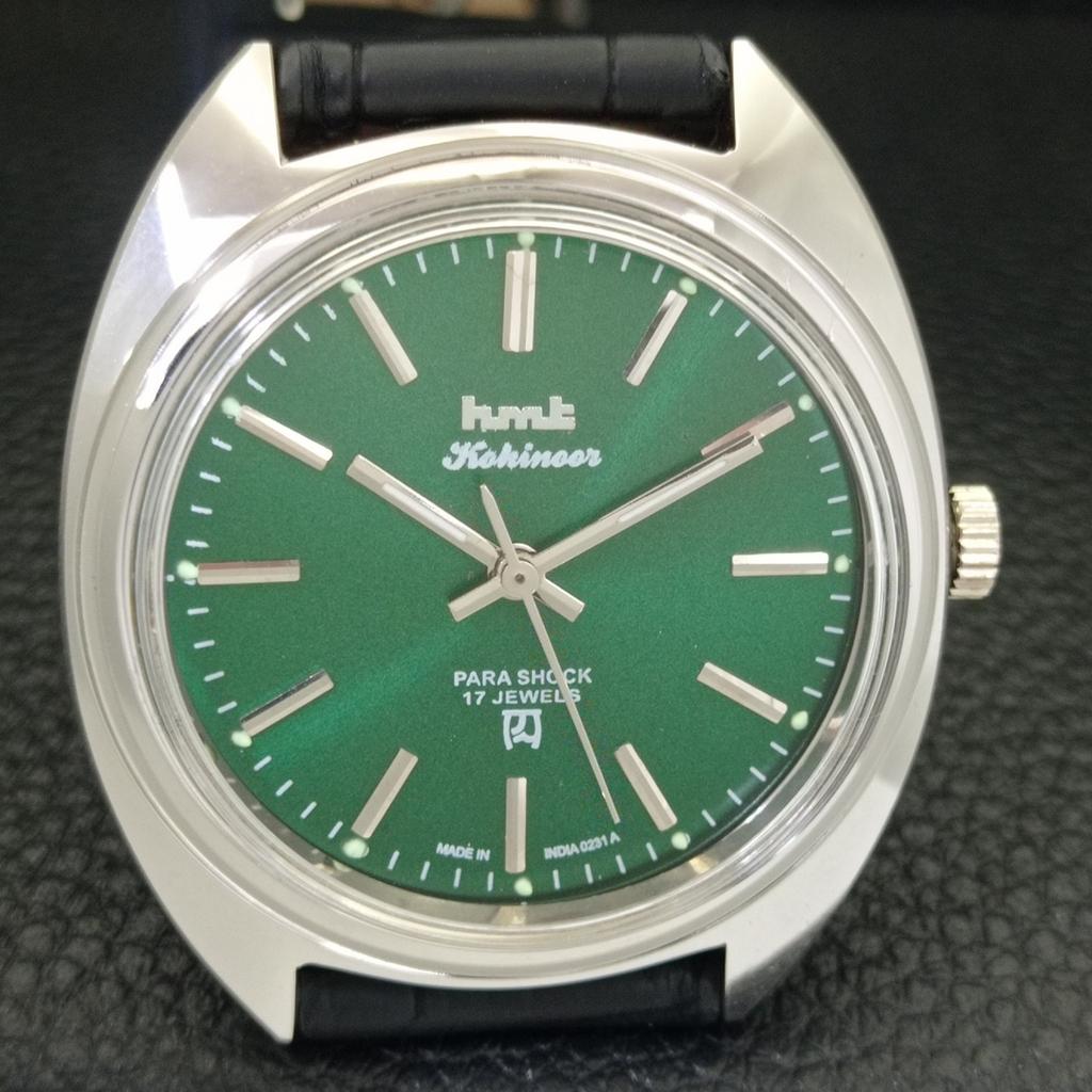 INDIAN VINTAGE HMT KOHINOOR HAND-WINDING MENS GREEN COLOR DIAL WATCH a440917-4
