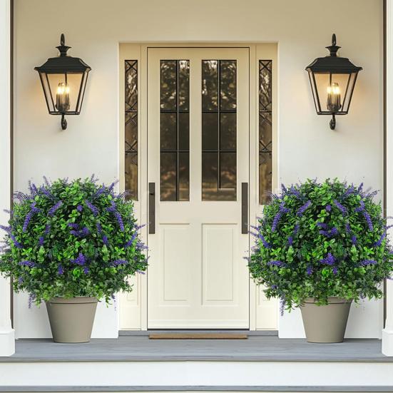 Artificial Lavender Topiary Ball Faux Topiary Tree with Spike Fake Bushes UV Resistant Fake Shrubs for Indoor Outdoor Home Garden Yard Decoration