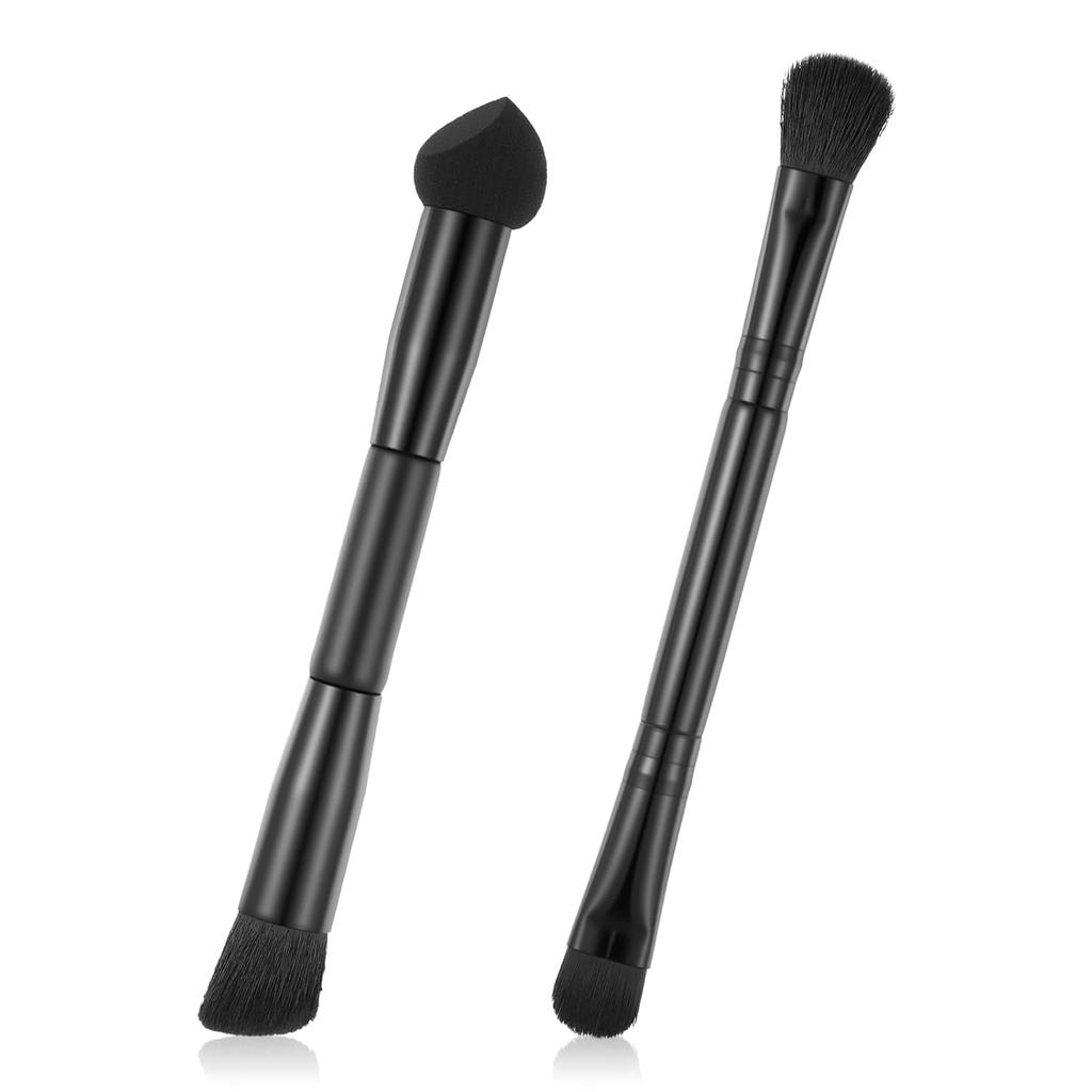 2 Pcs Dual Ended Hairline Brushes, Hairline Concealer Brush Set with Sponge Tip and Soft Bristles for Covering Hair Root Travel Makeup Brush Set for
