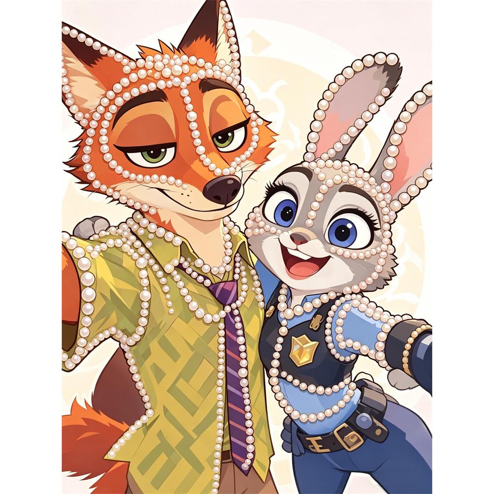 

Disney Pearl Painting DIY Zootopia Selfie Atmosphere, Pearl Art Painting, Pearl Gem Painting Home Wall Decoration Crafts 30x40