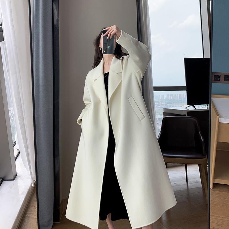 Women's High-End Mid-Length White Wool Coat – Perfect for Autumn and Winter