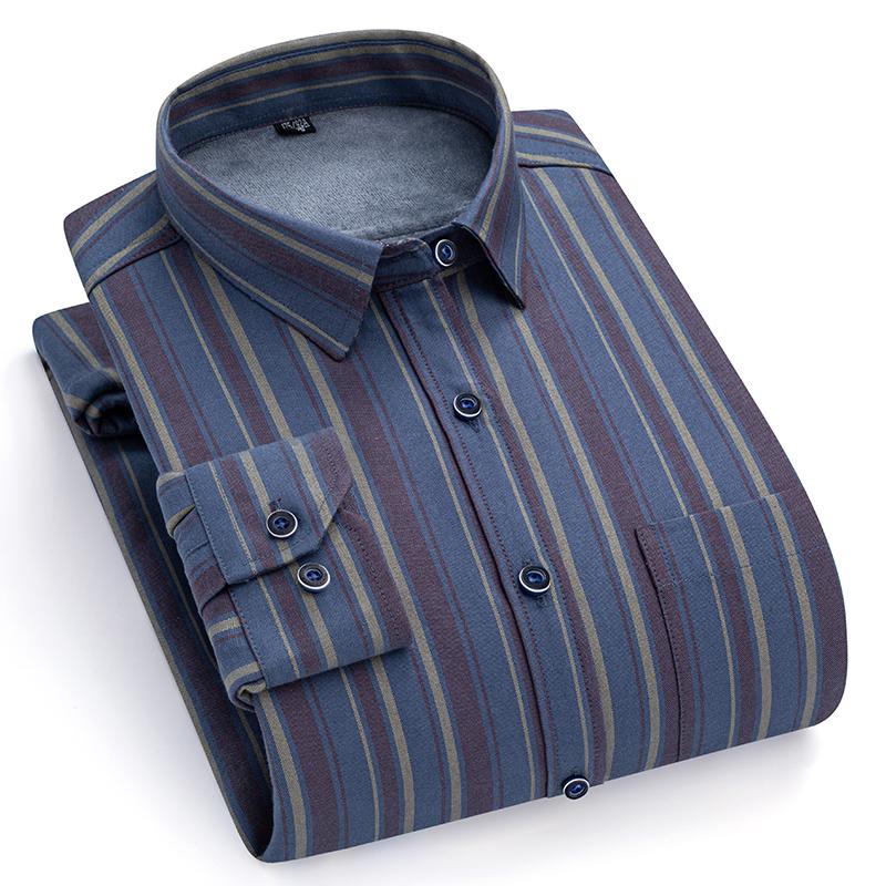 Winter Thermal Shirts Long Sleeve for Men 2 Layers Cotton Oxford Easy Care Warm Male Plaid Shirts Casual Business