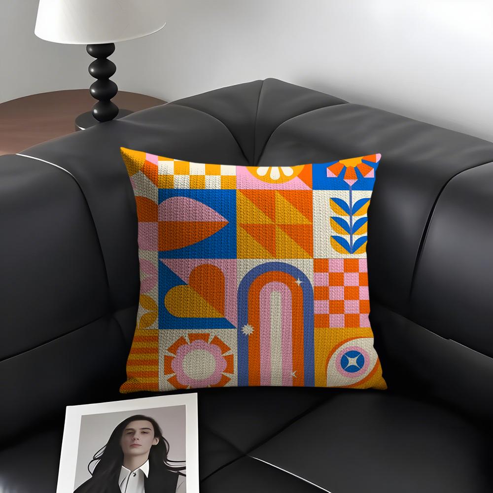 Geometric Patterns Luxury Cushion Cover Natural Linen Organic Fabric DoubleSided Printing Sofa Home Decor Gift Pillow Case