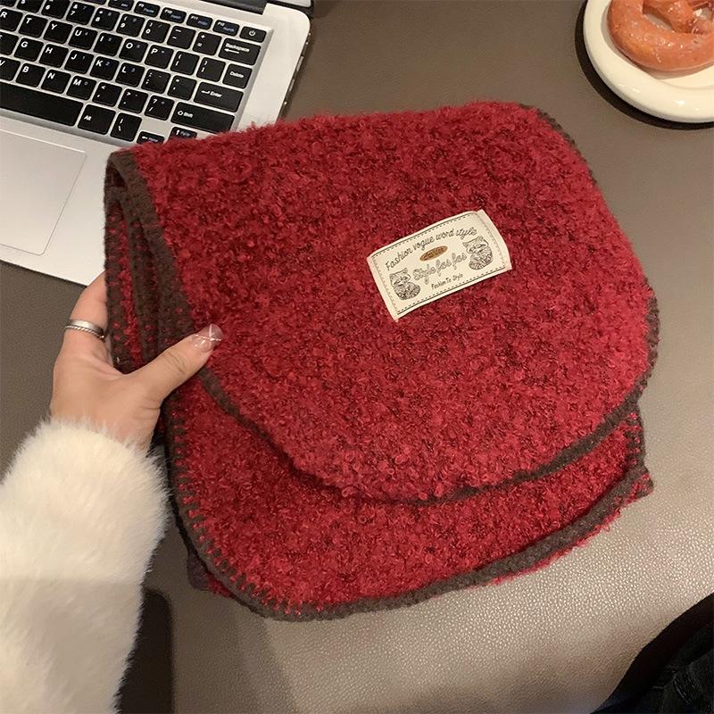 New Style Knitted Contrasting Edged Scarf for Women High End Retro Thickened and Warm Korean Version All Match Scarf for Winter