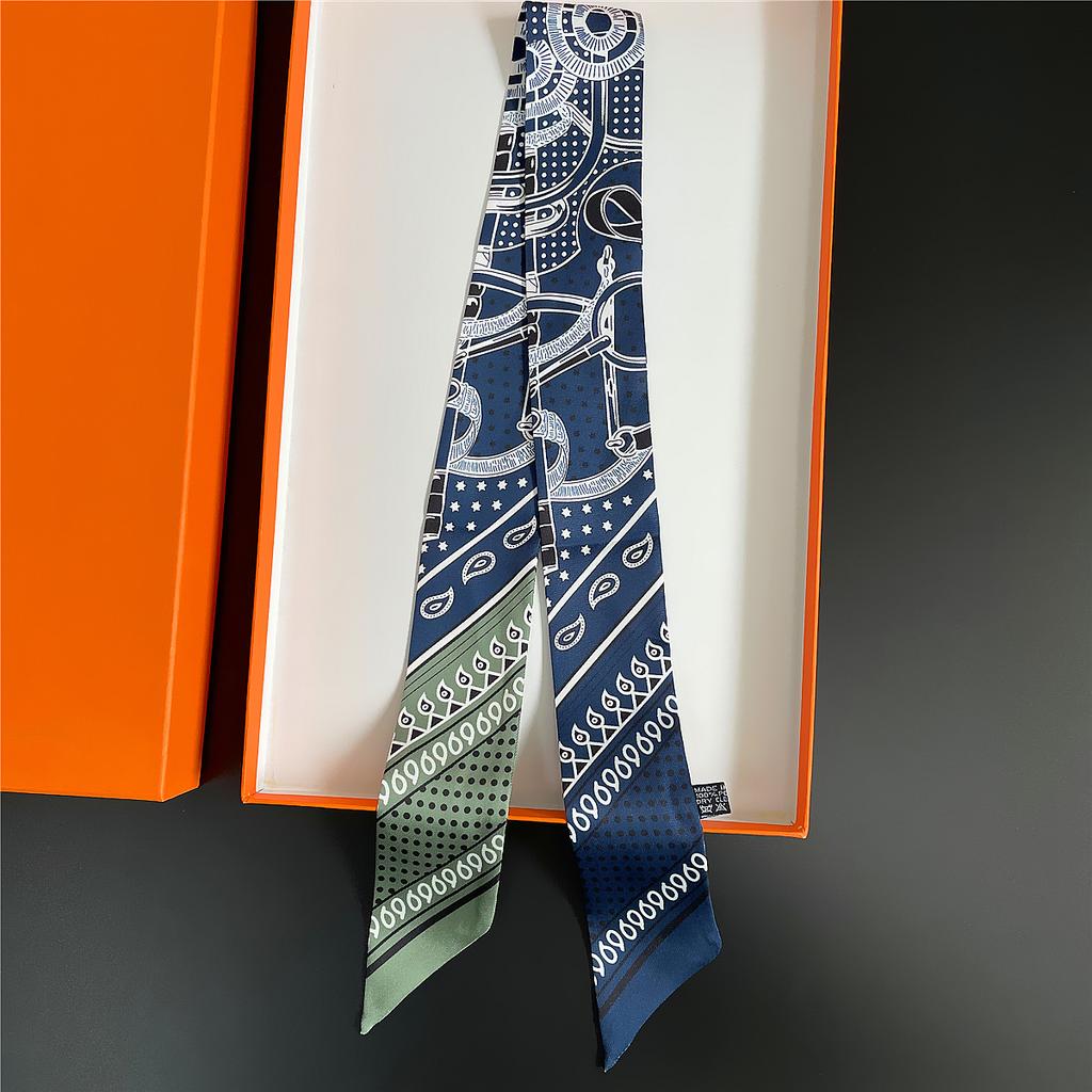 Double Colored Paisley Twill Silk Scarf New Brand Design Luxury Scarf Women Foulard Skinny Bag Scarves Neckerchief Hair Headband