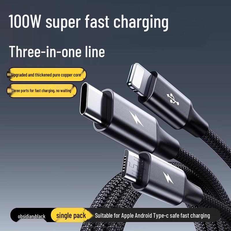 3-in-1 100W Fast Charging Braided Cable - National 3C Certified