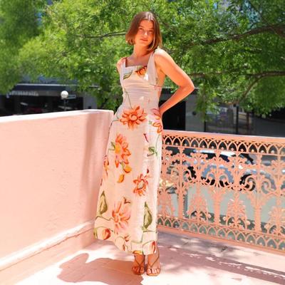 Summer 2025 European & American Vacation Style Backless Print Long Suspender Dress